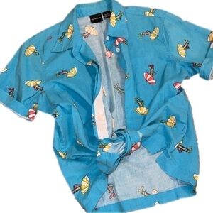 Vintage Erika Hawaiian Style Beach Graphic Button Down Shirt